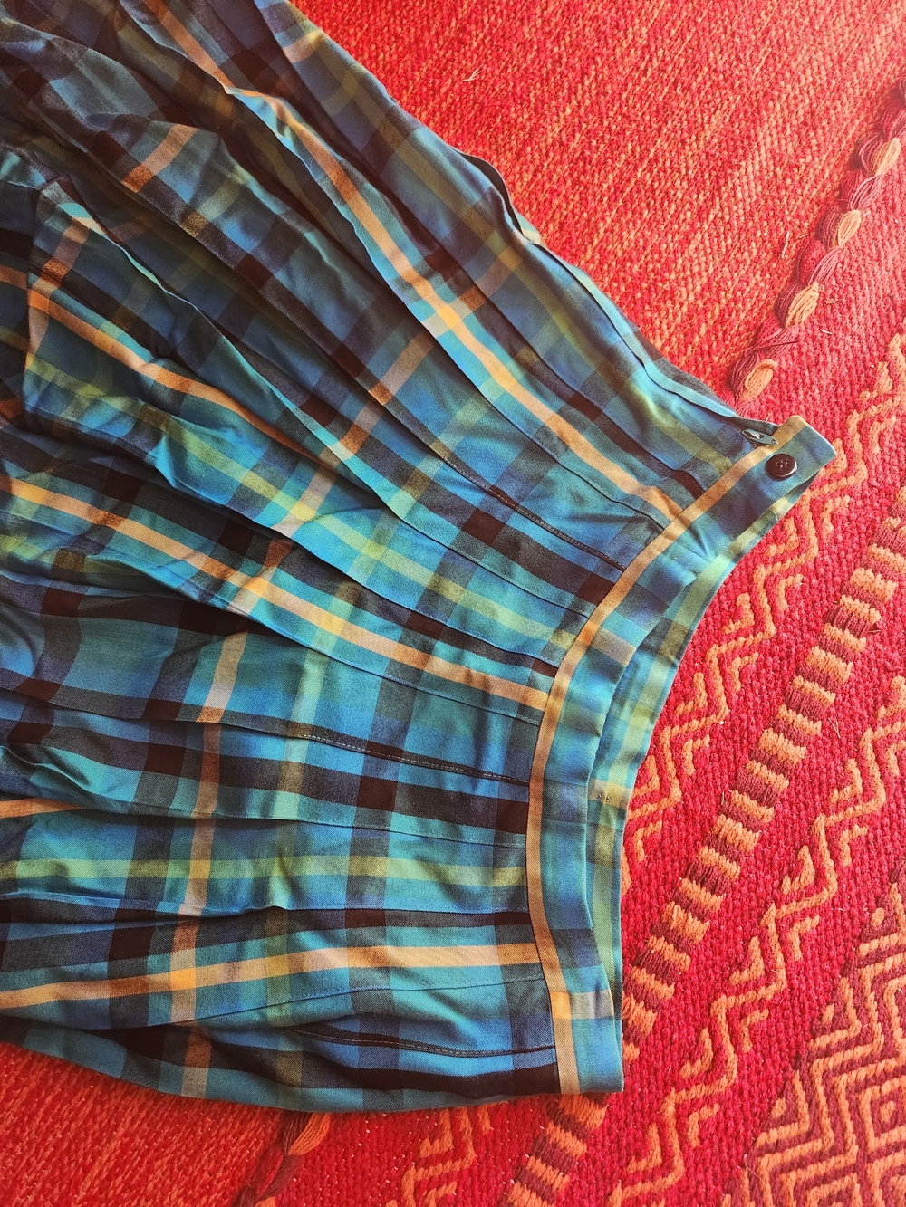 Pendleton Blue Plaid Pleated Midi Skirt with Yellow Accents - Picture 2 of 10